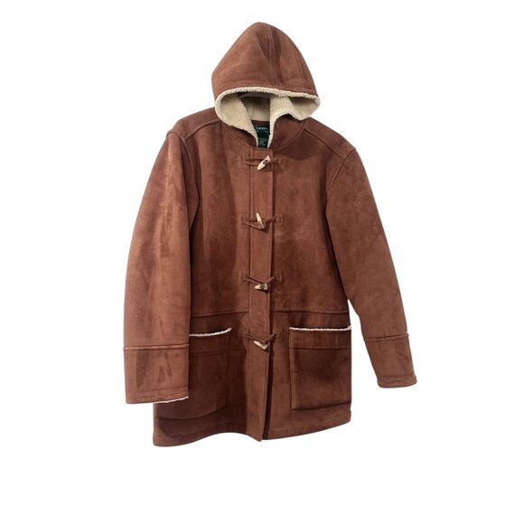 Vintage Ralph Lauren Faux Shearling Duffle Coat Women Small Brown Hooded Western - Picture 15 of 16